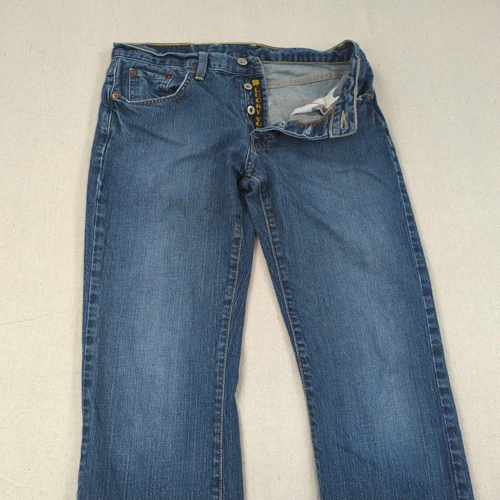 Lucky Brand Jeans Mens 30x31 Blue Slim Boot Cut Buton Fly Western Distressed
